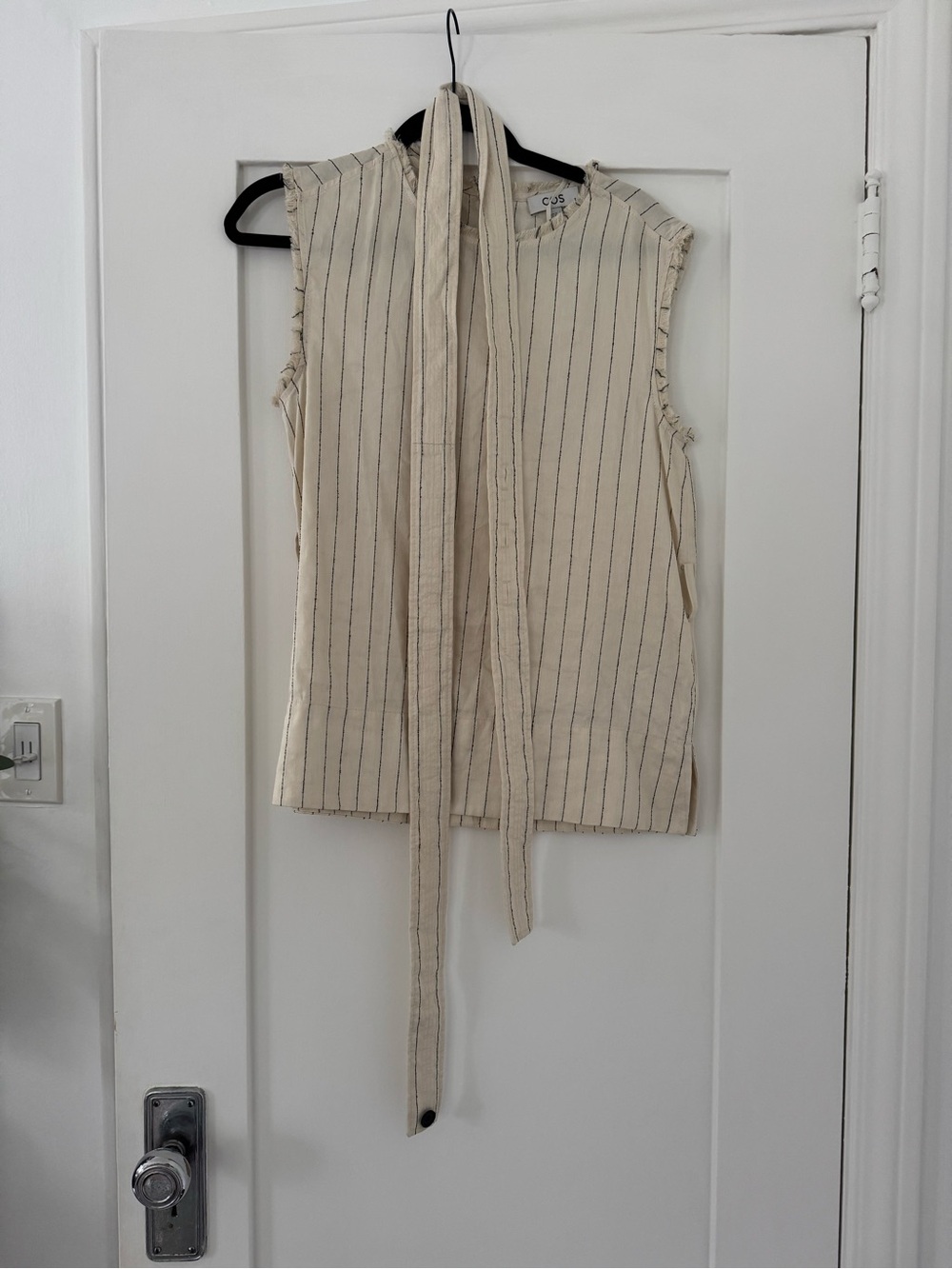 COS Cream Sleeveless Striped Tie-Neck Top